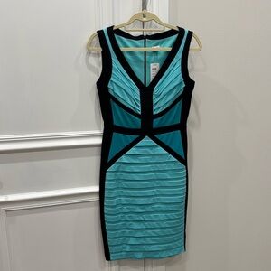 Cache Teal and Black Geometric Dress